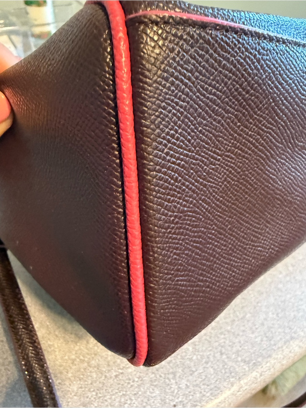Coach Leather Satchel in Deep Merlot with Pink Piping - Picture 12 of 12